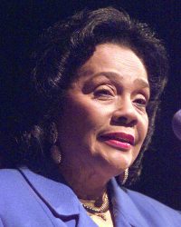  Coretta Scott King looks out over the crowd as she addresses a tribute to her late husband, slain civil rights leader Martin Luther King Jr., at the Camden County College in Blackwood, N.J., Wednesday, Jan. 20, 1999. (AP Photo/Charles Rex Arbogast)