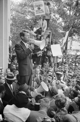 Robert F. Kennedy speaks at a Congress of Racial Equality rally (Photo via Library of Congress)