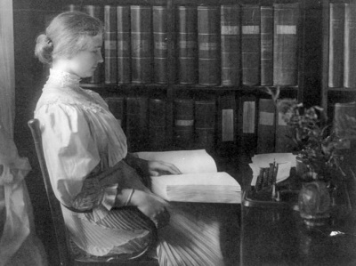 Helen Keller reading Braille (Library of Congress)